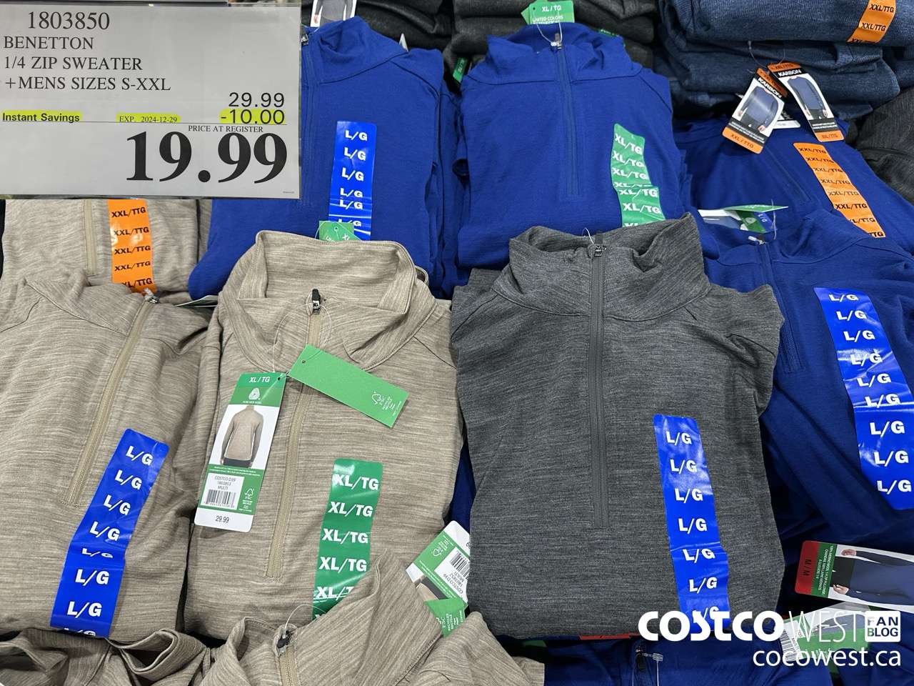 1803850 BENETTON 1/4 ZIP SWEATER MENS SIZES S-XXL ($10.00 INSTANT SAVINGS EXPIRES ON 2024-12-29) $19.99