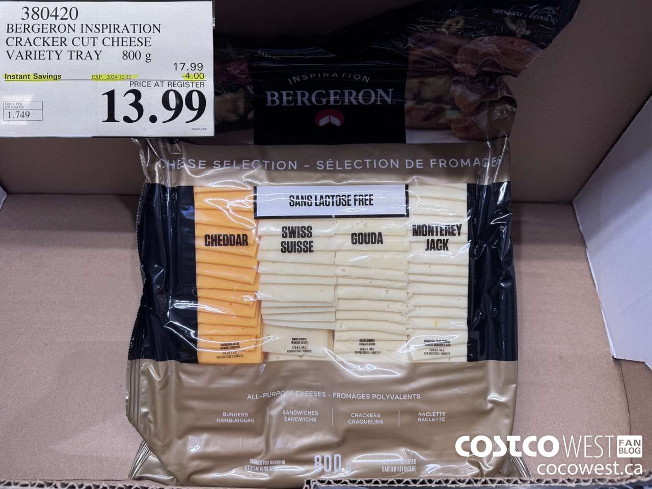 380420 BERGERON INSPIRATION CRACKER CUT CHEESE VARIETY TRAY 800g ($4.00 INSTANT SAVINGS EXPIRES ON 2024-12-22) $13.99