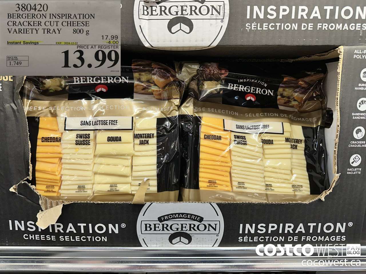 380420 BERGERON INSPIRATION CRACKER CUT CHEESE VARIETY TRAY 800g ($4.00 INSTANT SAVINGS EXPIRES ON 2024-12-22) $13.99
