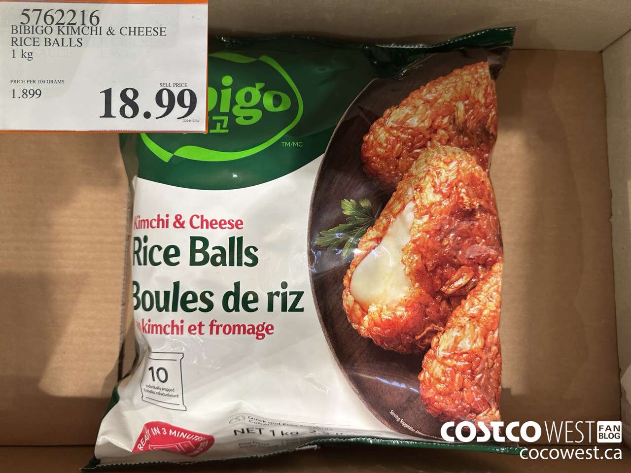 5762216 BIBIGO KIMCHI & CHEESE RICE BALLS 1 KG $18.99
