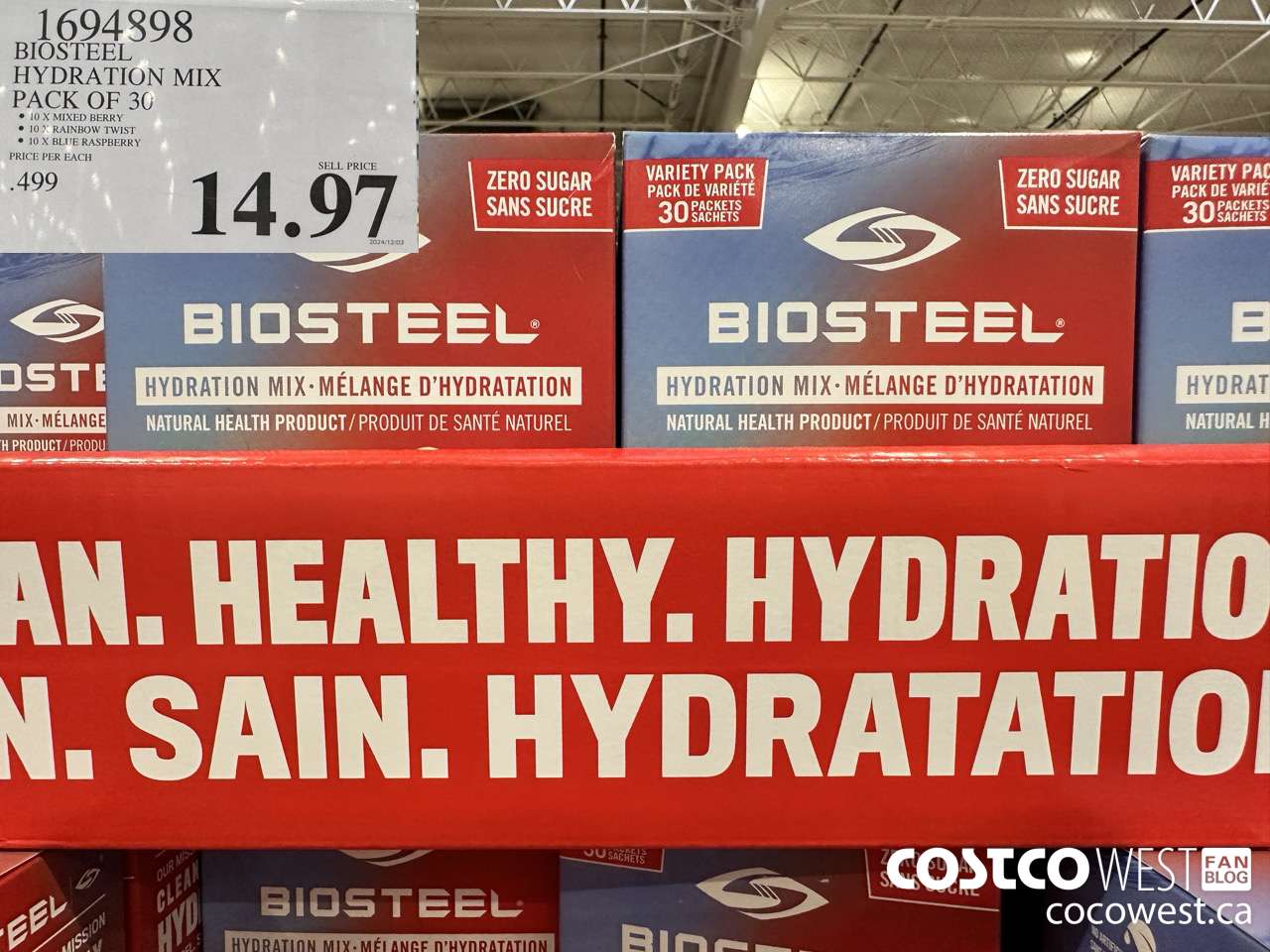 1694898 BIOSTEEL HYDRATION MIX PACK OF 30 $14.97