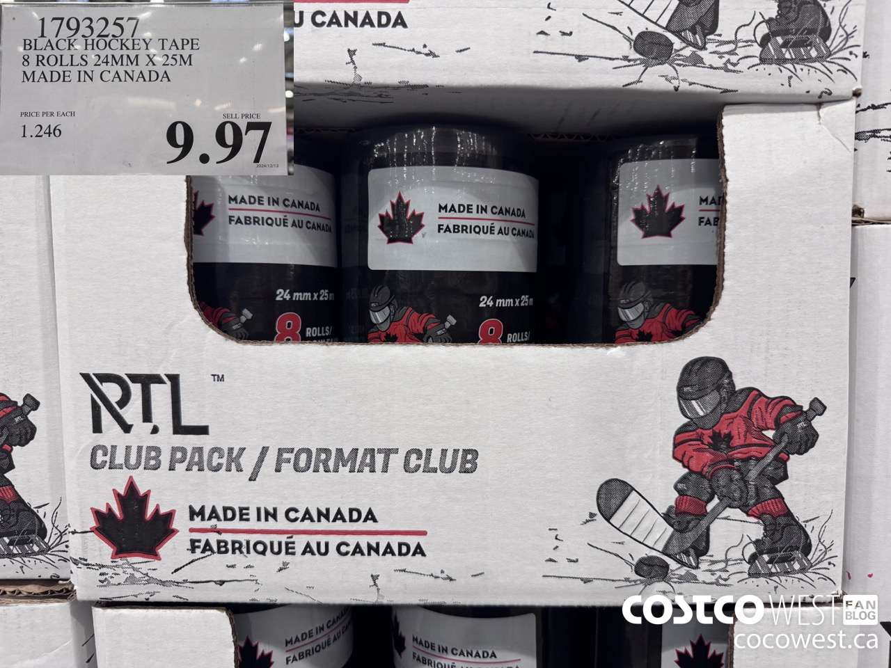 1793257 BLACK HOCKEY TAPE 8 ROLLS 24MM X 25M MADE IN CANADA $9.97