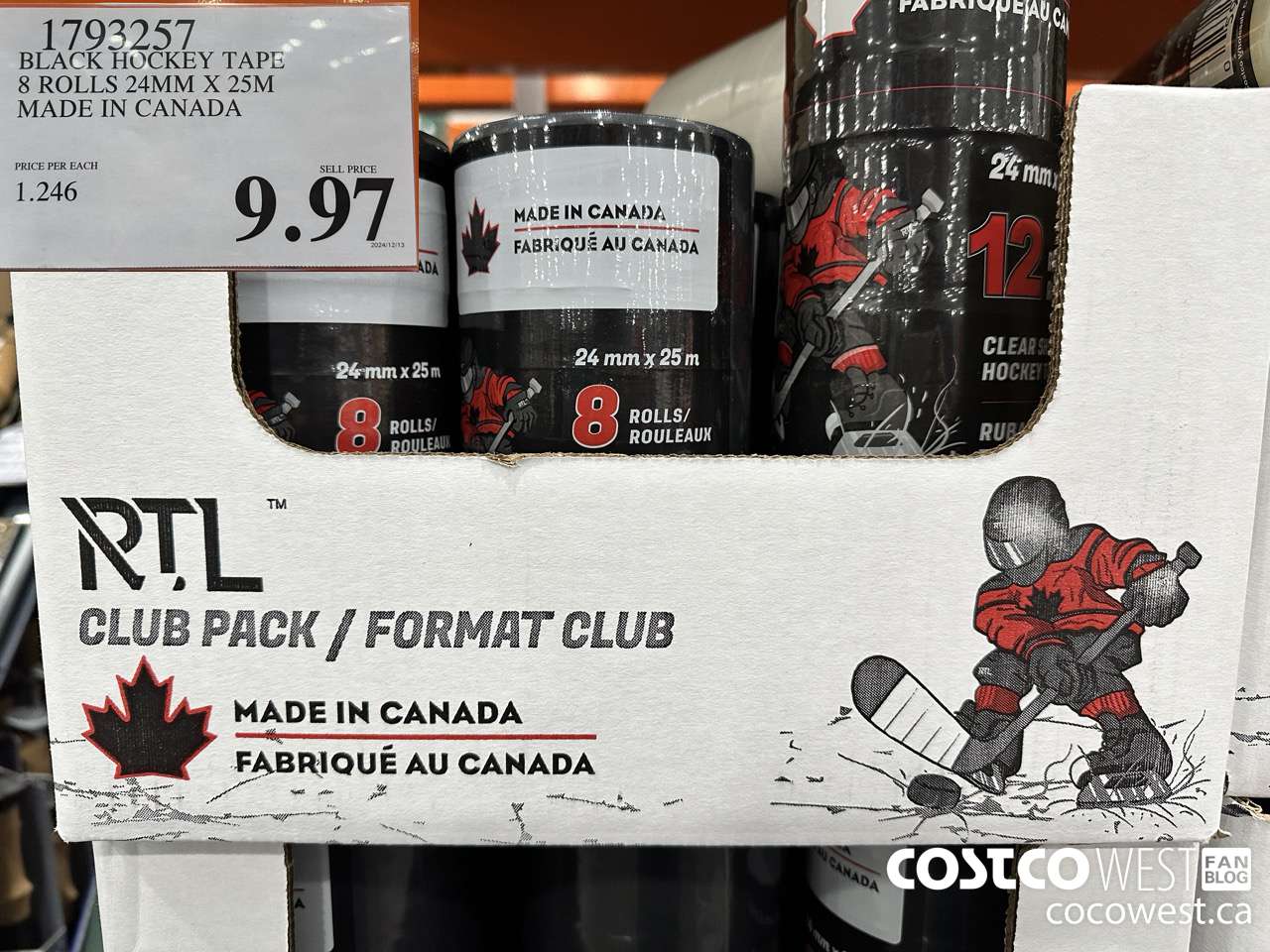 1793257 BLACK HOCKEY TAPE 8 ROLLS 24MM X 25M MADE IN CANADA $9.97