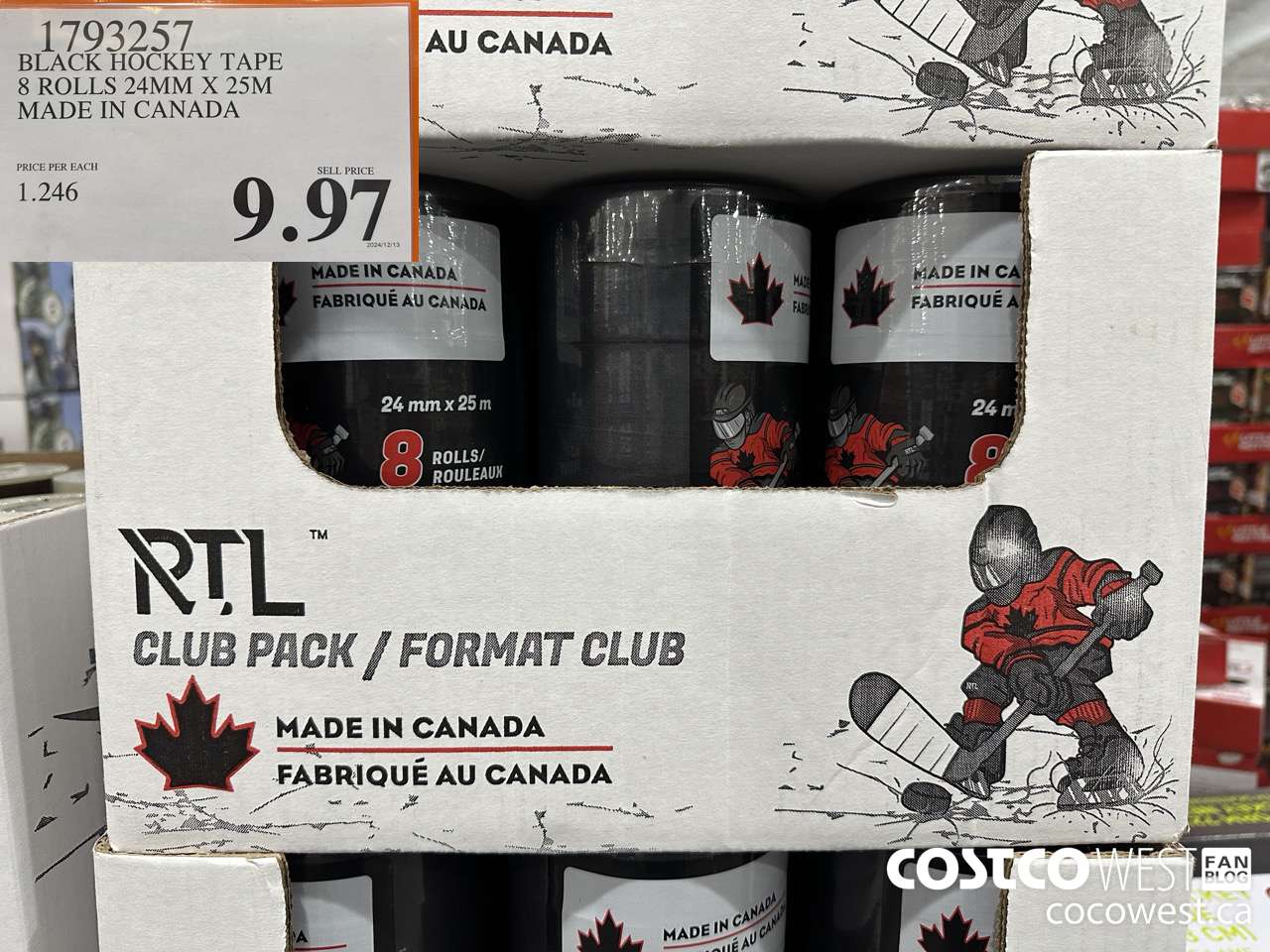 1793257 BLACK HOCKEY TAPE 8 ROLLS 24MM X 25M MADE IN CANADA $9.97