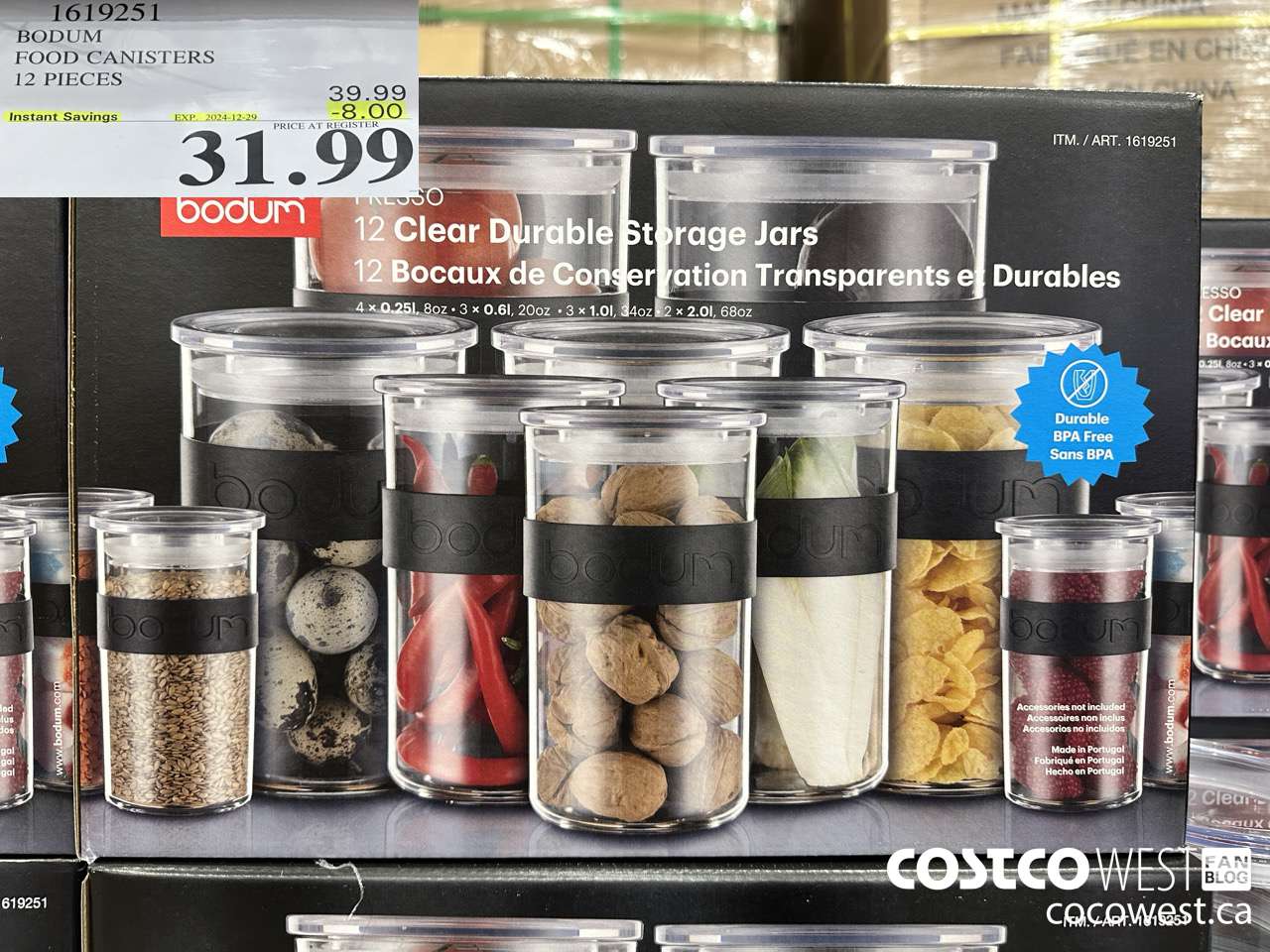 1619251 BODUM FOOD CANISTERS 12 PIECES ($8.00 INSTANT SAVINGS EXPIRES ON 2024-12-29) $31.99