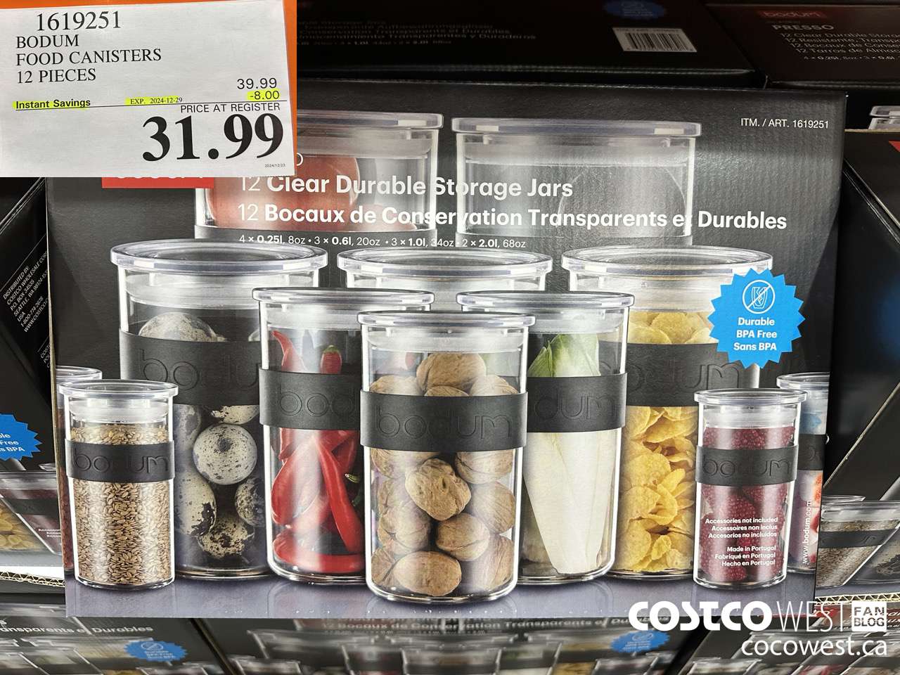 1619251 BODUM FOOD CANISTERS 12 PIECES ($8.00 INSTANT SAVINGS EXPIRES ON 2024-12-29) $31.99