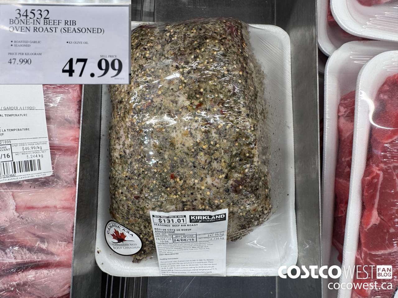 34532 BONE-IN BEEF RIB OVEN ROAST (SEASONED) $47.99