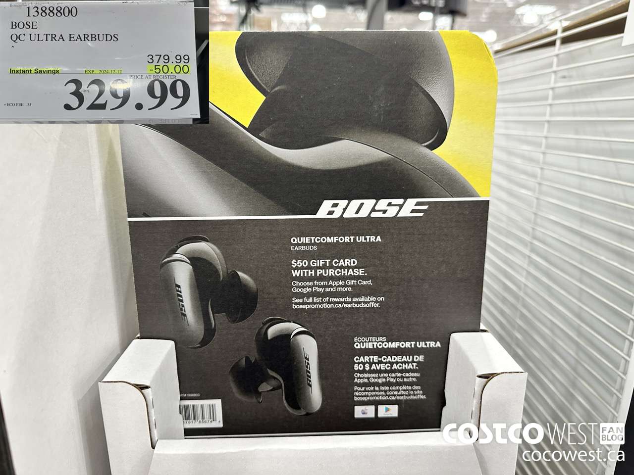 1388800 BOSE QC ULTRA EARBUDS ($50.00 INSTANT SAVINGS EXPIRES ON 2024-12-12) $329.99