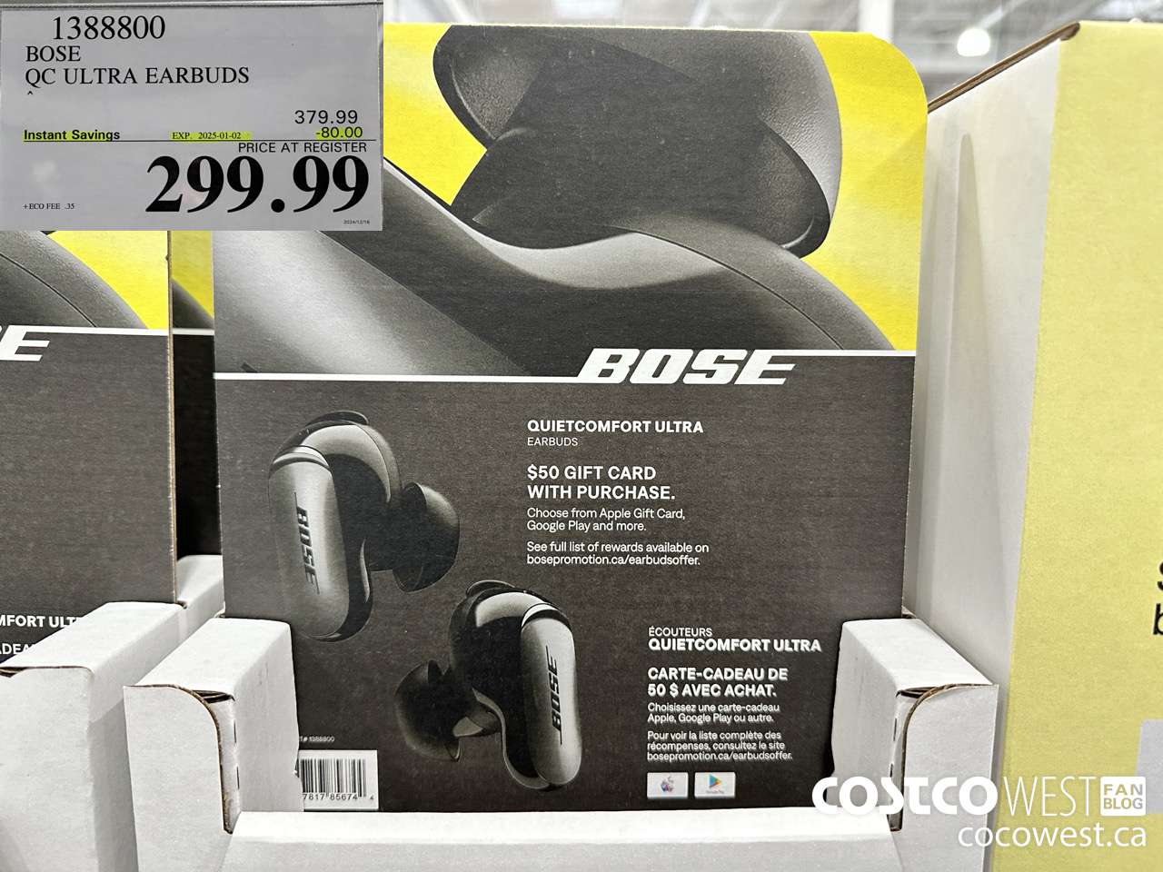 1388800 BOSE QC ULTRA EARBUDS ($80.00 INSTANT SAVINGS EXPIRES ON 2025-01-02) $299.99