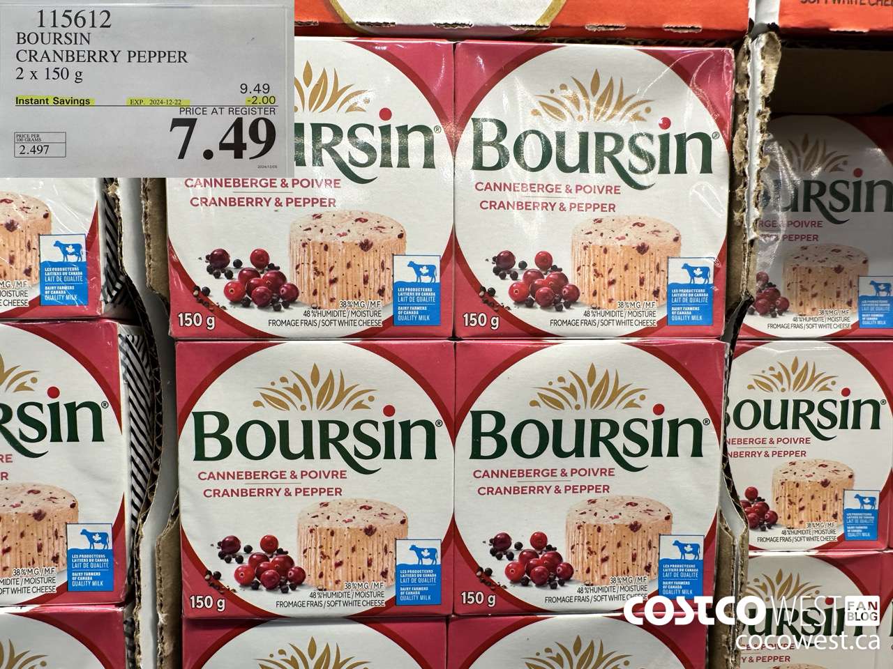 115612 BOURSIN CRANBERRY PEPPER 2 X 150 G ($2.00 INSTANT SAVINGS EXPIRES ON 2024-12-22) $7.49