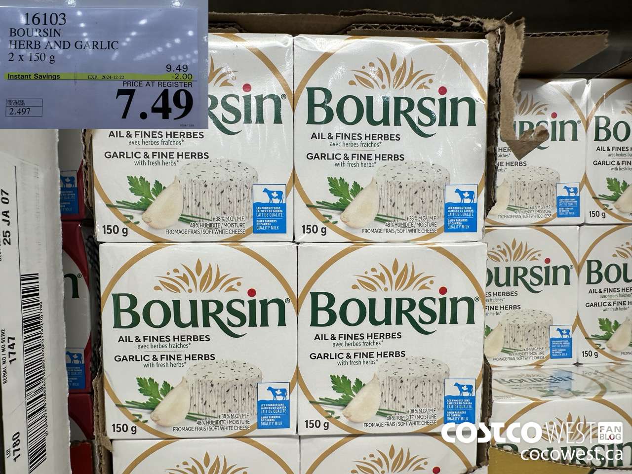 16103 BOURSIN HERB AND GARLIC 2 x 150 g ($2.00 INSTANT SAVINGS EXPIRES ON 2024-12-22) $7.49