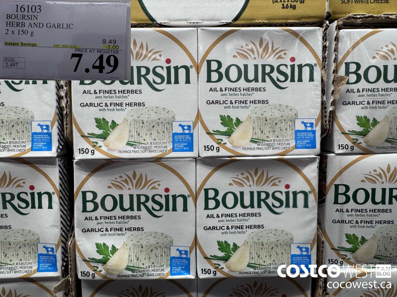 16103 BOURSIN HERB AND GARLIC 2 x 150 g ($2.00 INSTANT SAVINGS EXPIRES ON 2024-12-22) $7.49