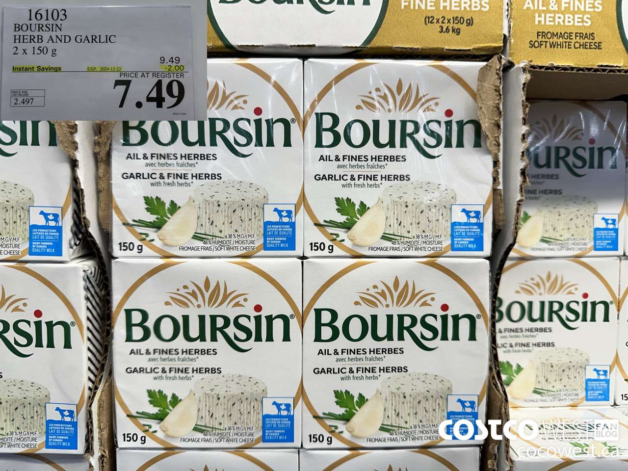 16103 BOURSIN HERB AND GARLIC 2 x 150 g ($2.00 INSTANT SAVINGS EXPIRES ON 2024-12-22) $7.49