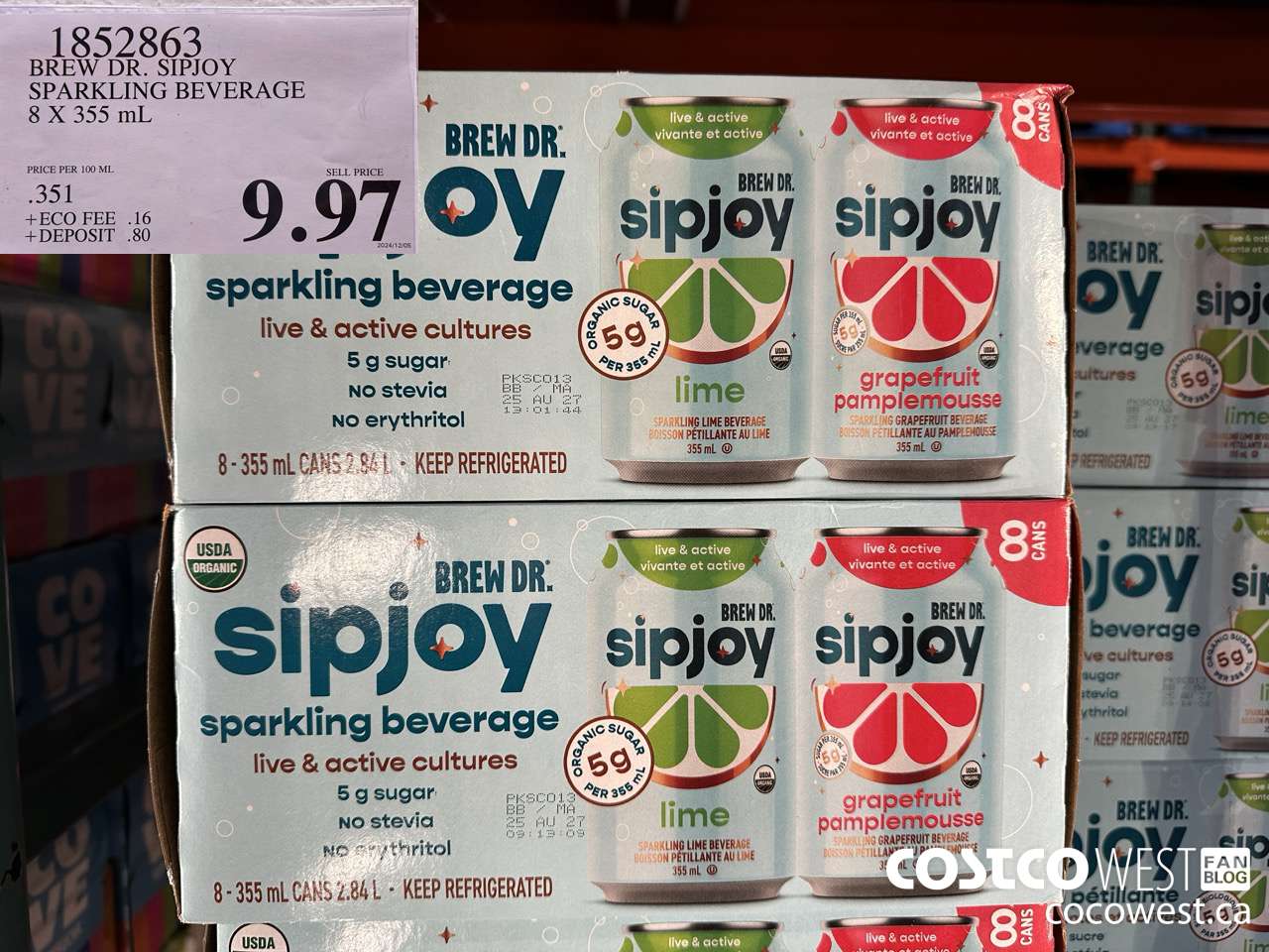1852863 BREW DR. SIPJOY SPARKLING BEVERAGE 8 X 355ML $9.97