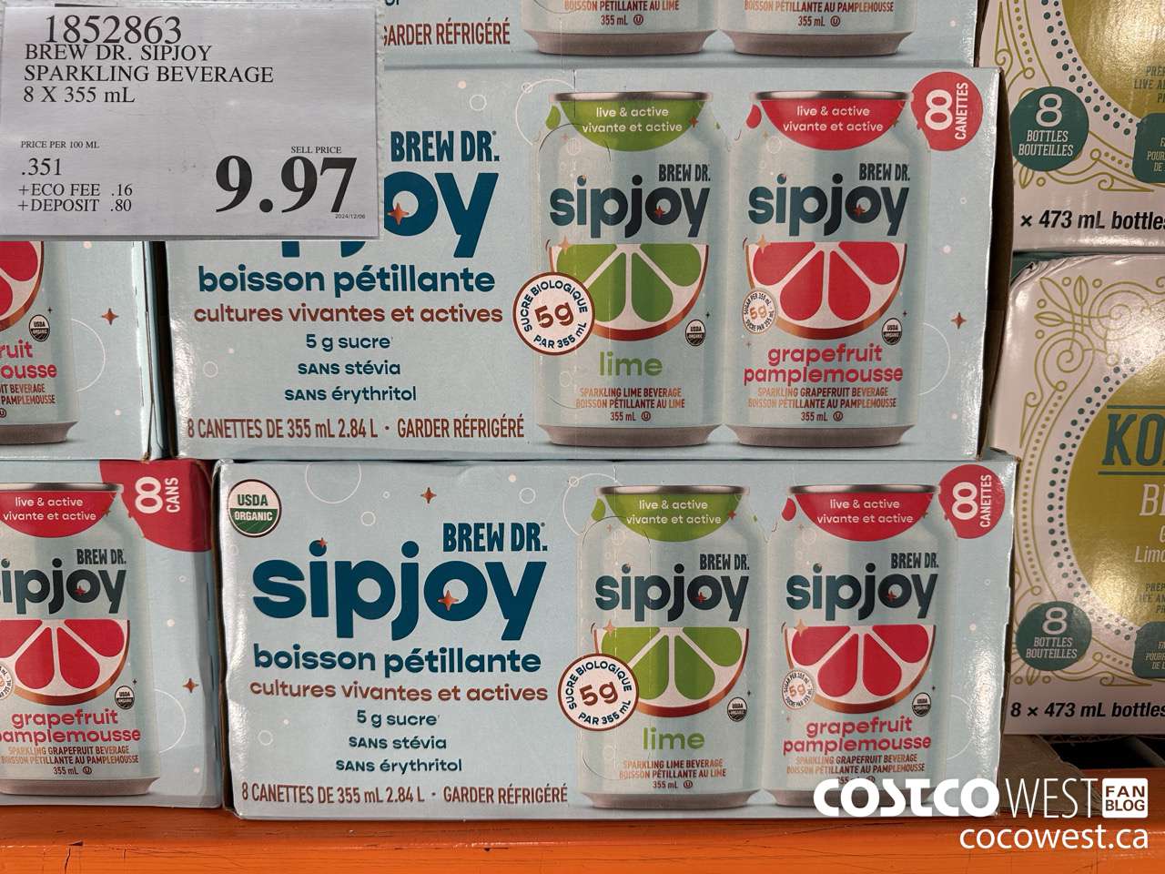 1852863 BREW DR. SIPJOY SPARKLING BEVERAGE 8 X 355ML $9.97