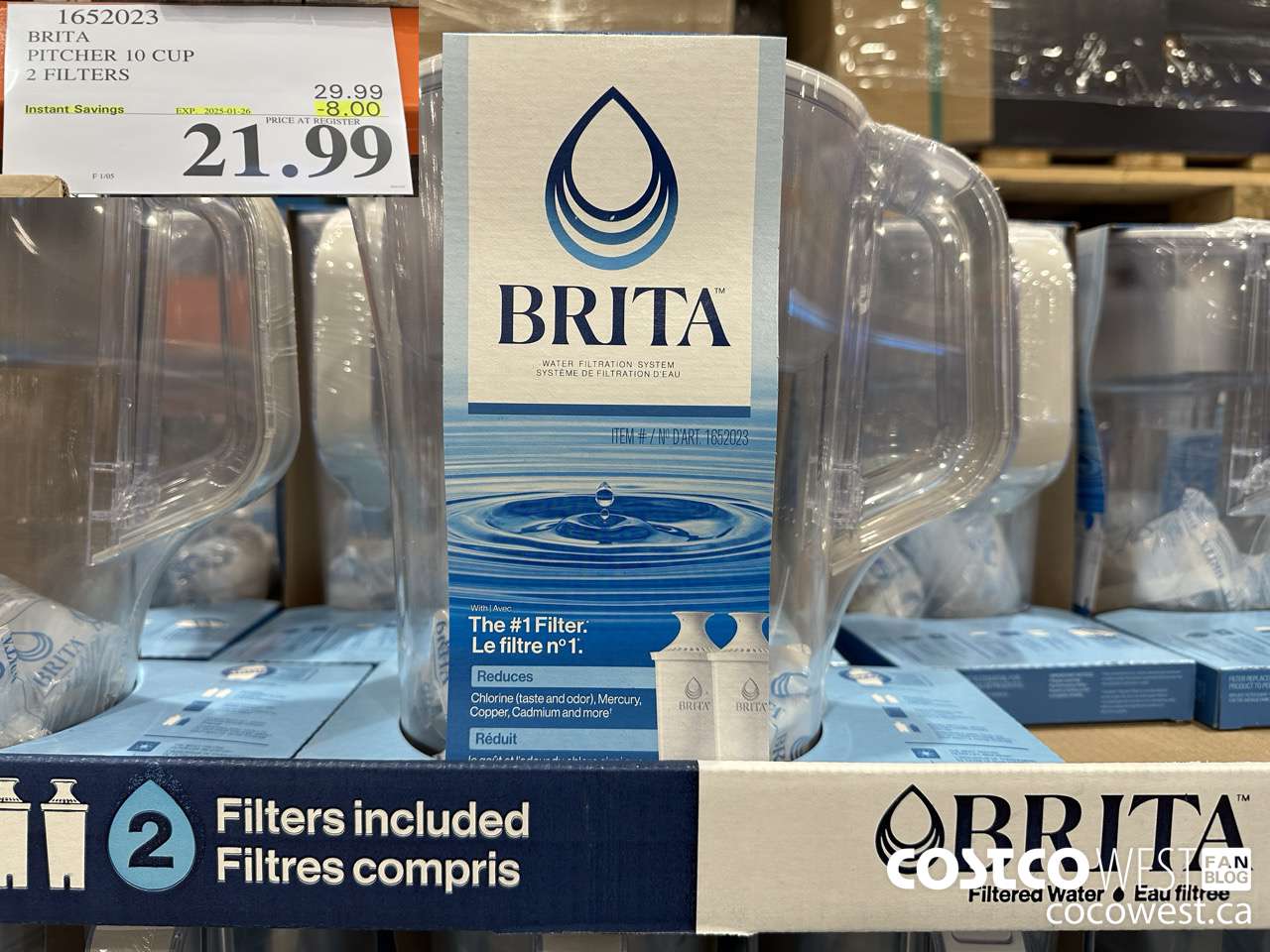 1652023 BRITA PITCHER 10 CUP 2 FILTERS ($8.00 INSTANT SAVINGS EXPIRES ON 2025-01-26) $21.99