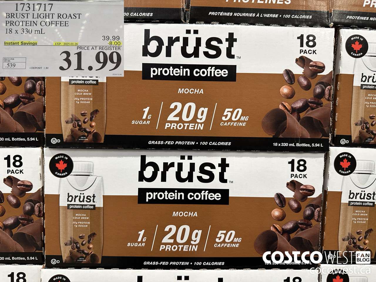 1731717 BRUST LIGHT ROAST PROTEIN COFFEE 18 X 330 ML ($8.00 INSTANT SAVINGS EXPIRES ON 2025-01-26) $31.99