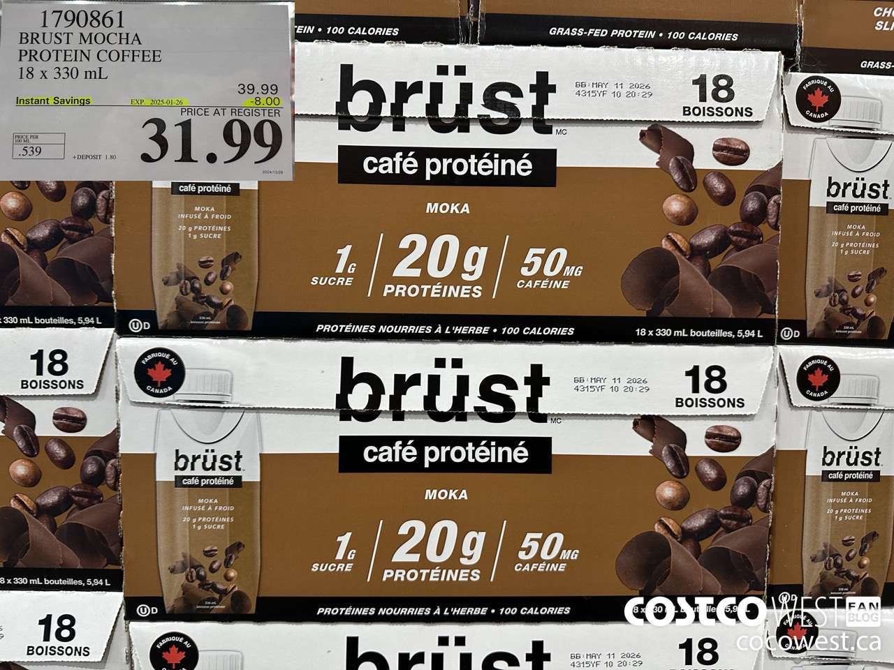 1790861 BRUST MOCHA PROTEIN COFFEE 18 X 330ML ($8.00 INSTANT SAVINGS EXPIRES ON 2025-01-26) $31.99