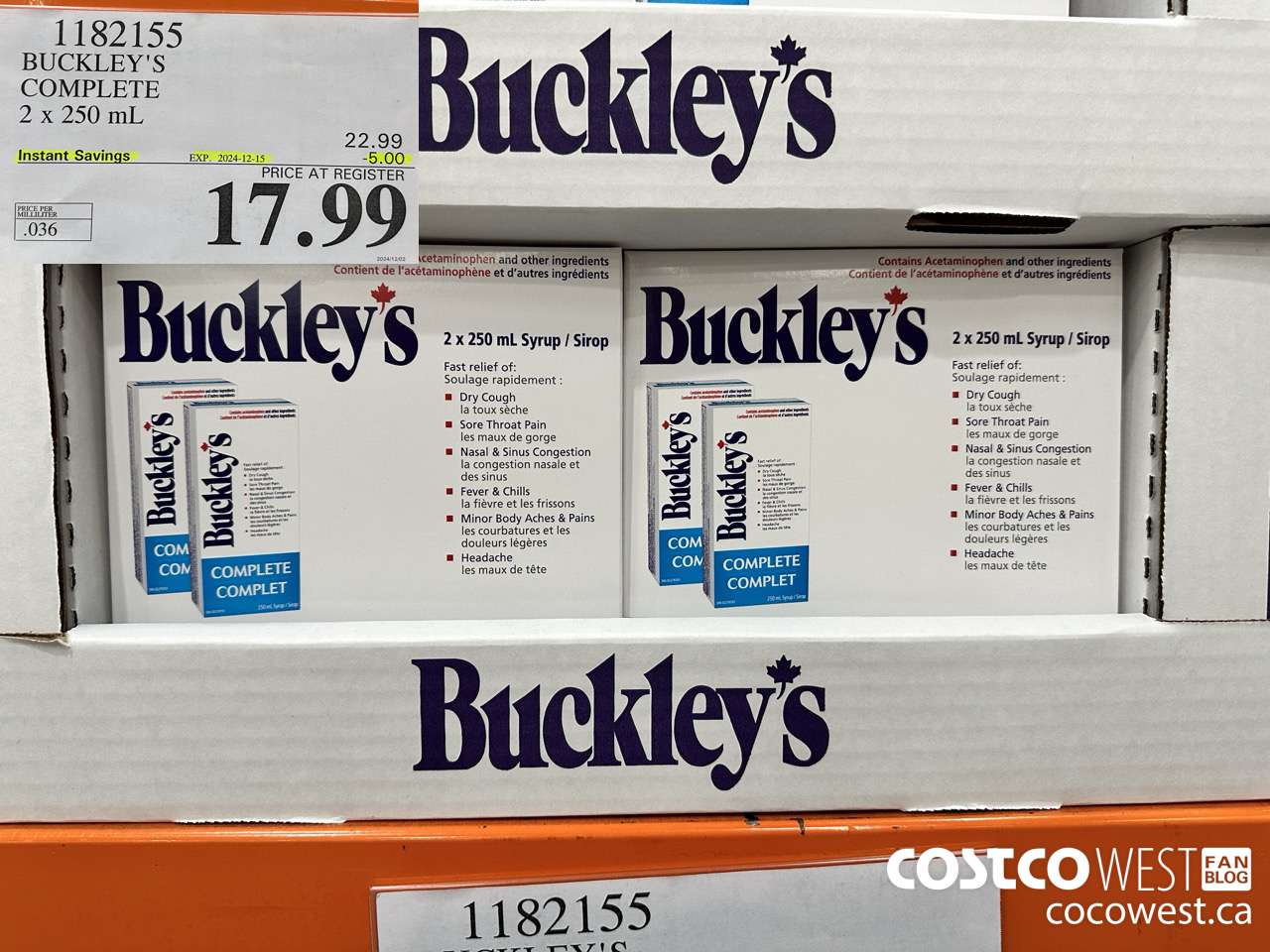1182155 BUCKLEY'S COMPLETE 2 X 250 ML ($5.00 INSTANT SAVINGS EXPIRES ON 2024-12-15) $17.99