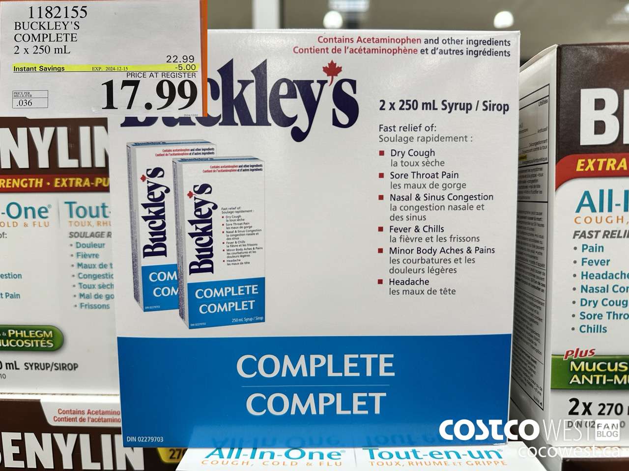 1182155 BUCKLEY'S COMPLETE 2 X 250 ML ($5.00 INSTANT SAVINGS EXPIRES ON 2024-12-15) $17.99