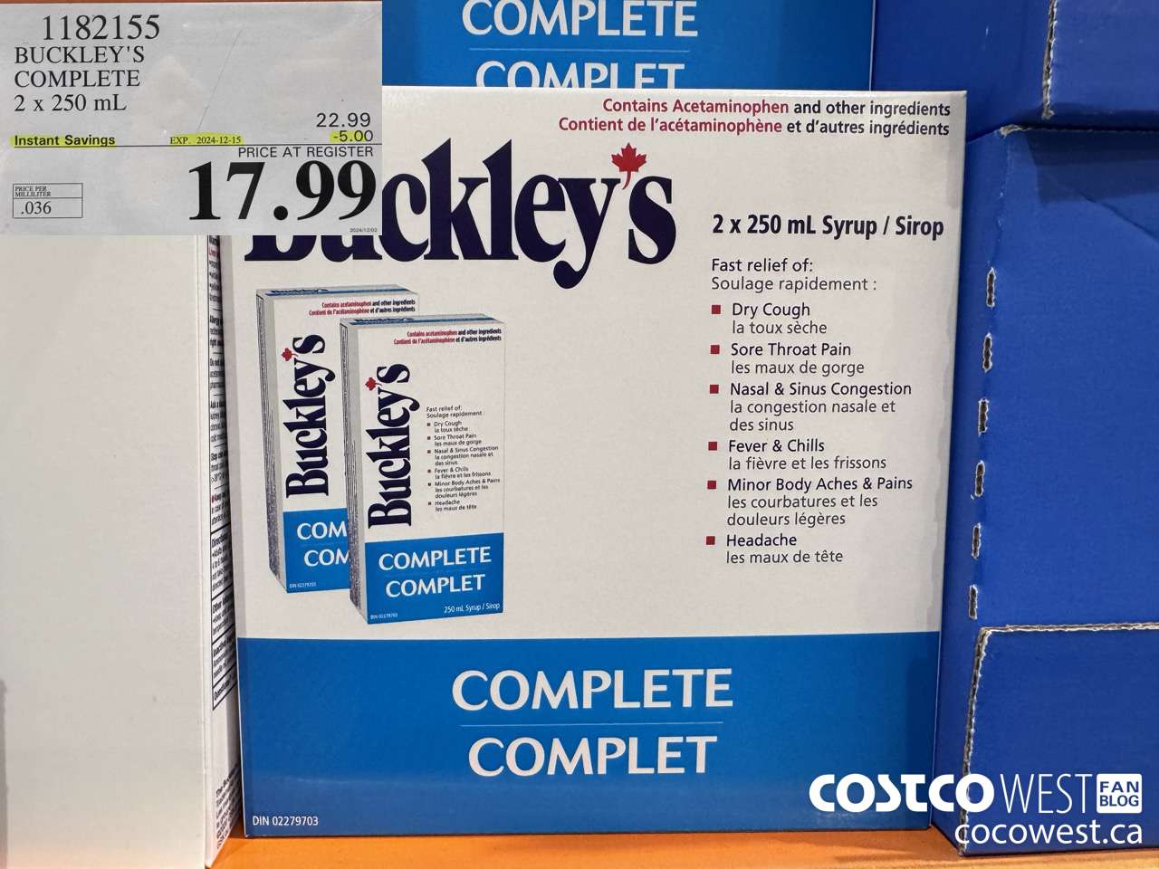 1182155 BUCKLEY'S COMPLETE 2 X 250 ML ($5.00 INSTANT SAVINGS EXPIRES ON 2024-12-15) $17.99