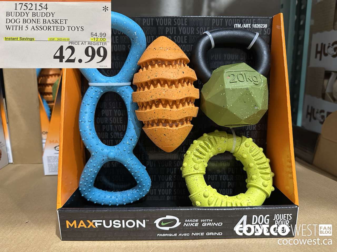 1752154 BUDDY BUDDY DOG BONE BASKET WITH 5 ASSORTED TOYS ($12.00 INSTANT SAVINGS EXPIRES ON 2025-01-05) $42.99