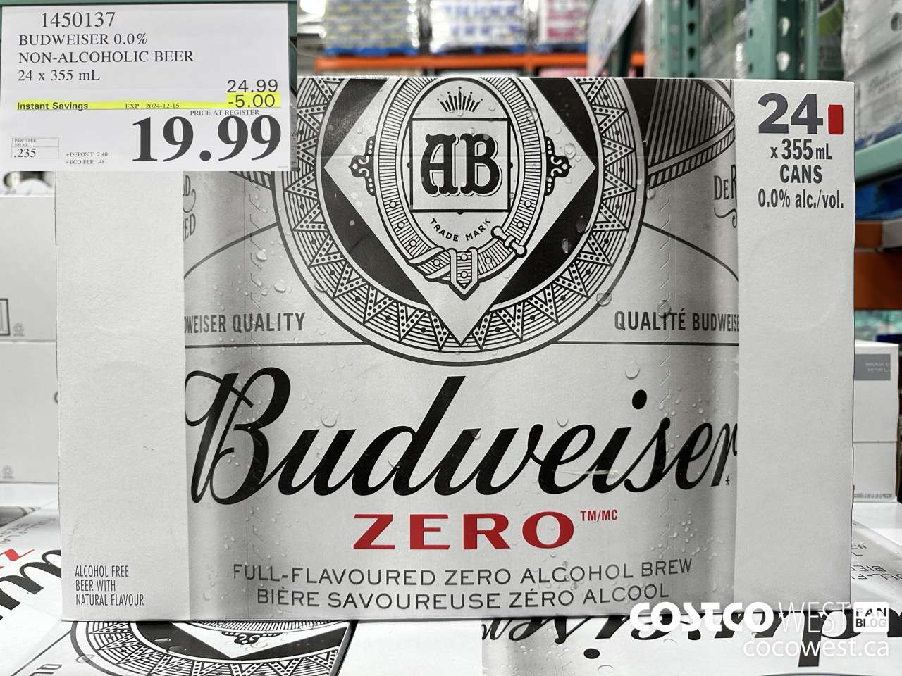1450137 BUDWEISER 0.0% 24 x 355 mL ($5.00 INSTANT SAVINGS EXPIRES ON 2024-12-15) $19.99
