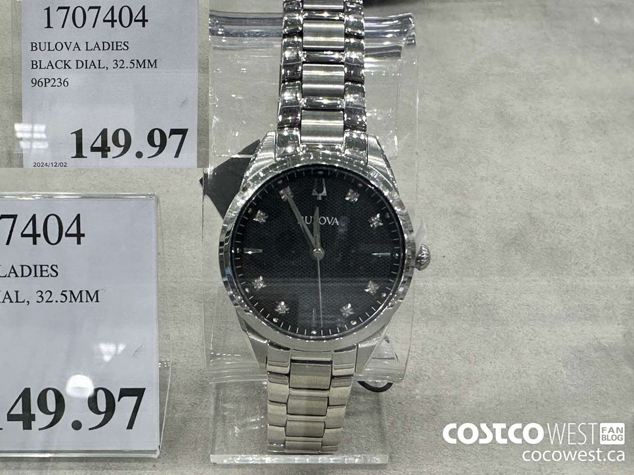 1707404 BULOVA LADIES BLACK DIAL, 32.5MM 96P236 $149.97