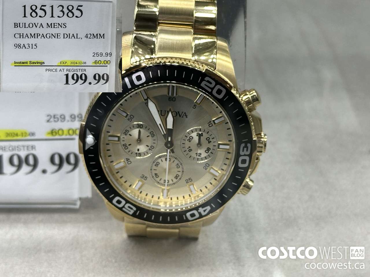 1851385 BULOVA MENS CHAMPAGNE DIAL, 42MM 98A315 ($60.00 INSTANT SAVINGS EXPIRES ON 2024-12-08) $199.99