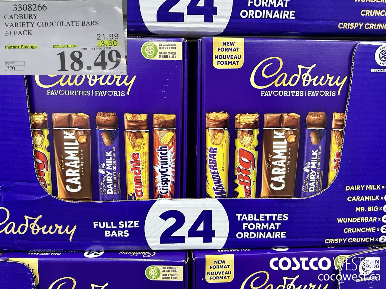 3308266 CADBURY VARIETY CHOCOLATE BARS 24 PACK ($3.50 INSTANT SAVINGS EXPIRES ON 2024-12-08) $18.49