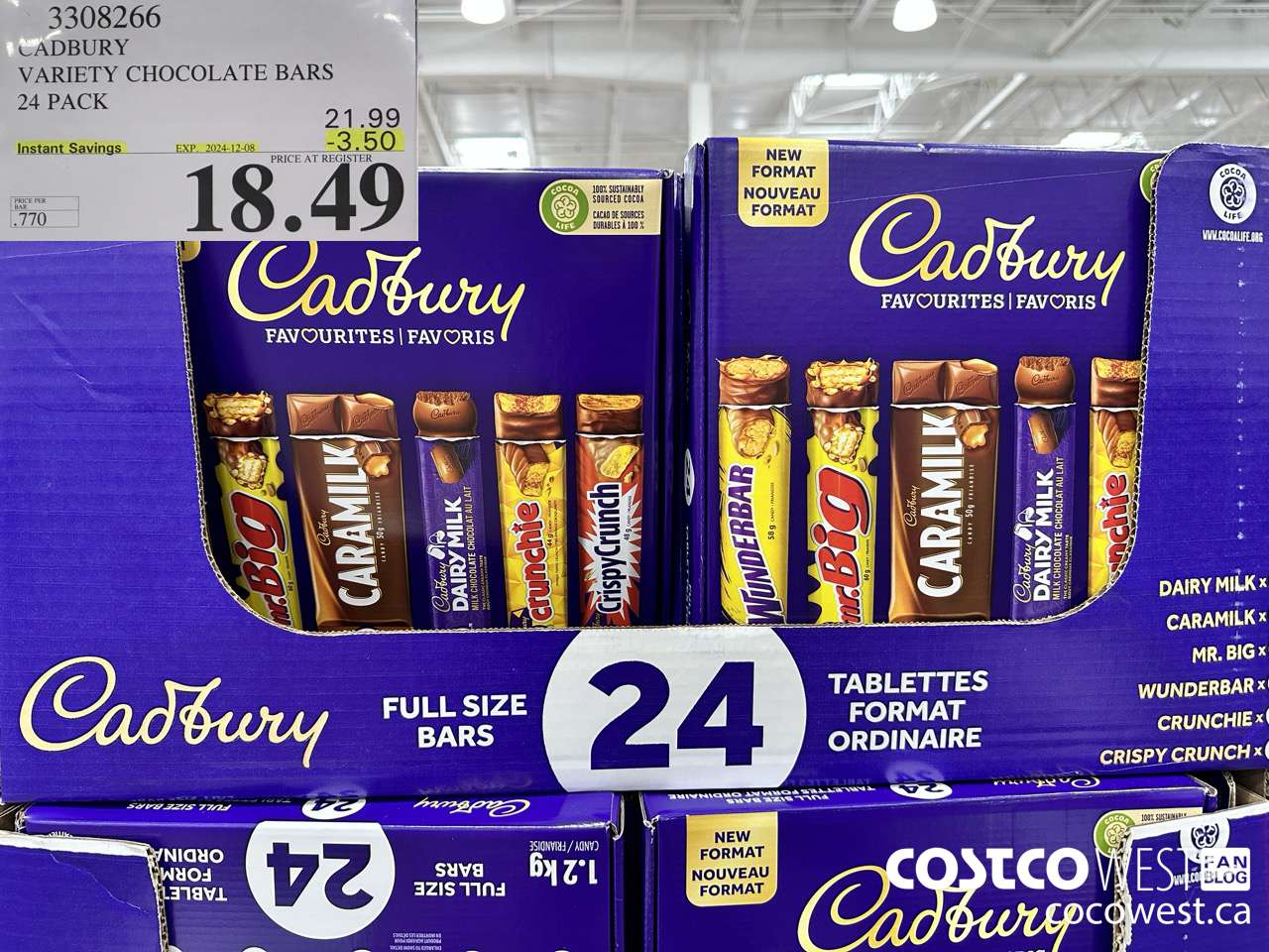 3308266 CADBURY VARIETY CHOCOLATE BARS 24 PACK ($3.50 INSTANT SAVINGS EXPIRES ON 2024-12-08) $18.49