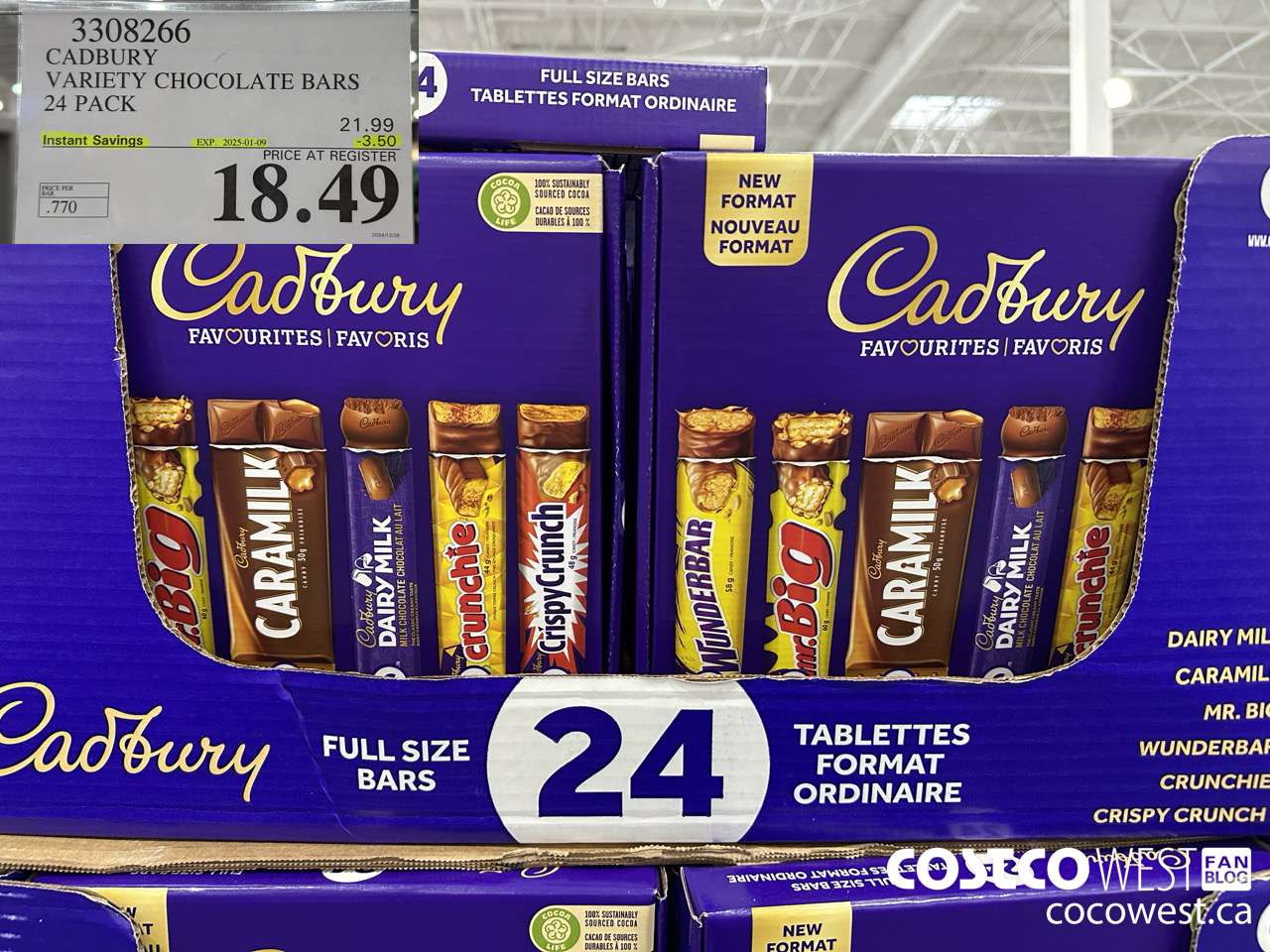 3308266 CADBURY VARIETY CHOCOLATE BARS 24 PACK ($3.50 INSTANT SAVINGS EXPIRES ON 2025-01-09) $18.49