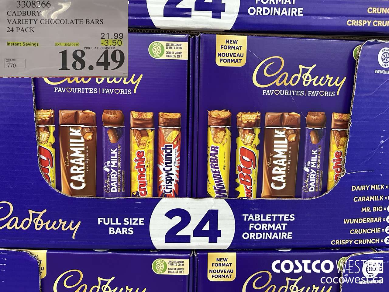 3308266 CADBURY VARIETY CHOCOLATE BARS 24 PACK ($3.50 INSTANT SAVINGS EXPIRES ON 2025-01-09) $18.49