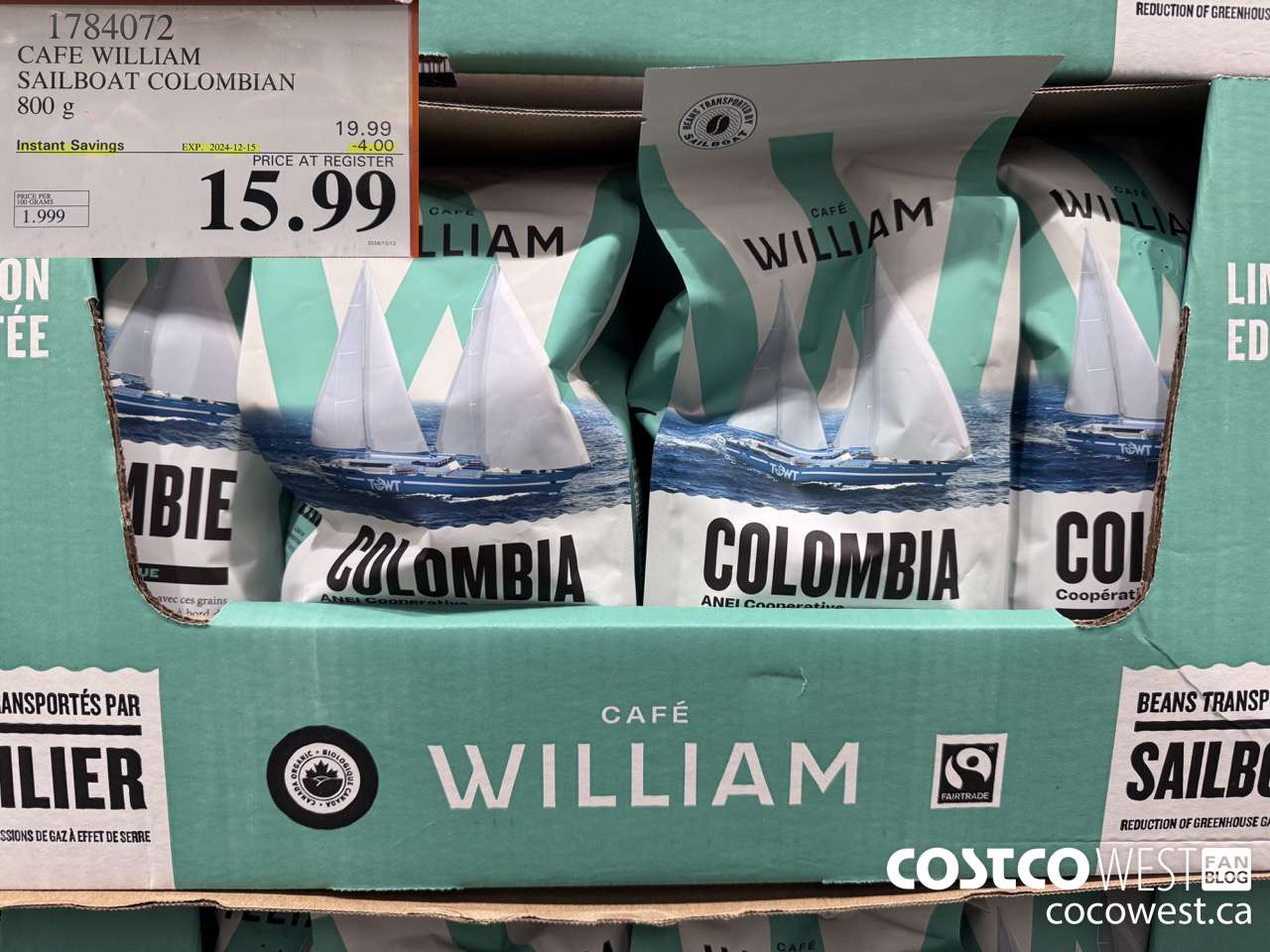 1784072 CAFE WILLIAM SAILBOAT COLOMBIAN 800G ($4.00 INSTANT SAVINGS EXPIRES ON 2024-12-15) $15.99