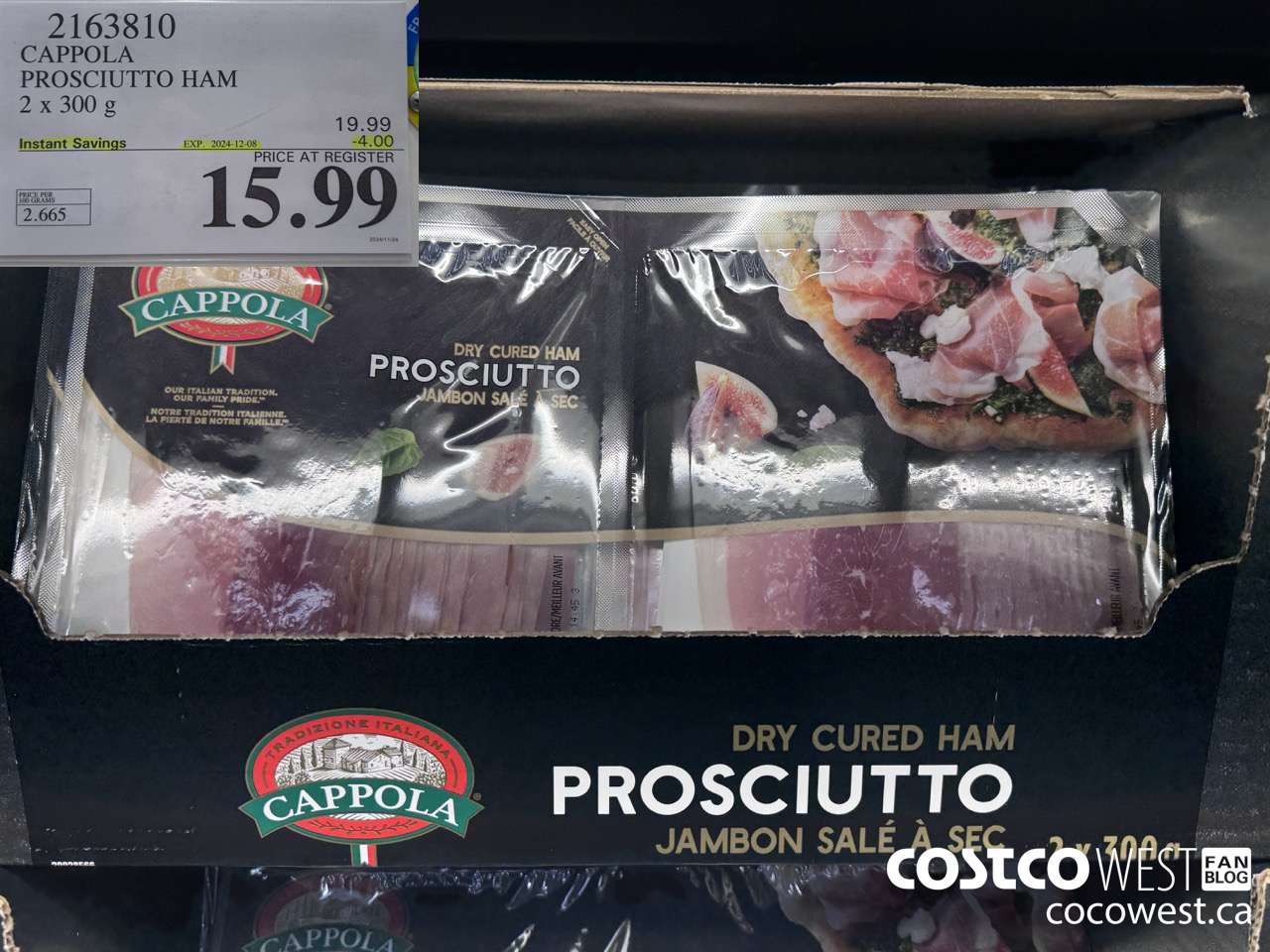 2163810 CAPPOLA PROSCIUTTO HAM 2 X 300 G ($4.00 INSTANT SAVINGS EXPIRES ON 2024-12-08) $15.99