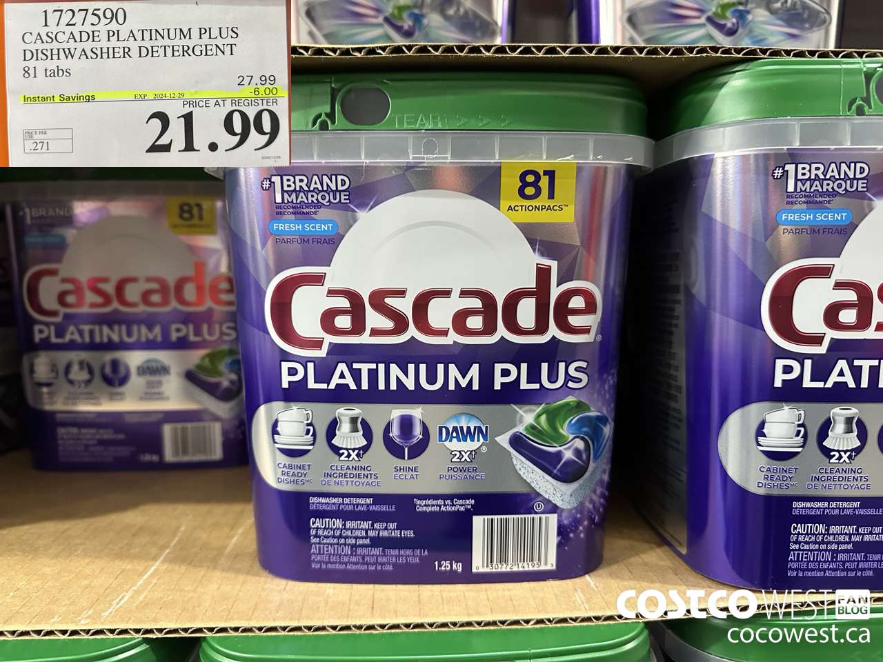 1727590 CASCADE PLATINUM PLUS DISHWASHER DETERGENT 81 TABS ($6.00 INSTANT SAVINGS EXPIRES ON 2024-12-29) $21.99