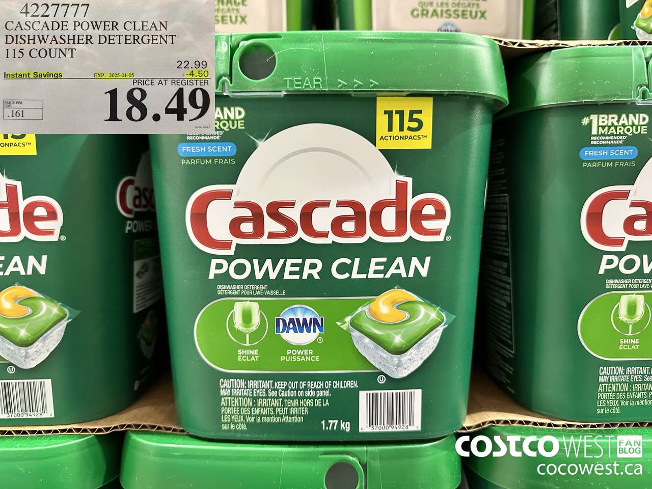 4227777 CASCADE POWER CLEAN DISHWASHER DETERGENT 115 COUNT ($4.50 INSTANT SAVINGS EXPIRES ON 2025-01-05) $18.49