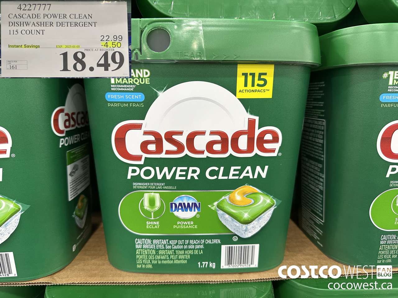 4227777 CASCADE POWER CLEAN DISHWASHER DETERGENT 115 COUNT ($4.50 INSTANT SAVINGS EXPIRES ON 2025-01-05) $18.49