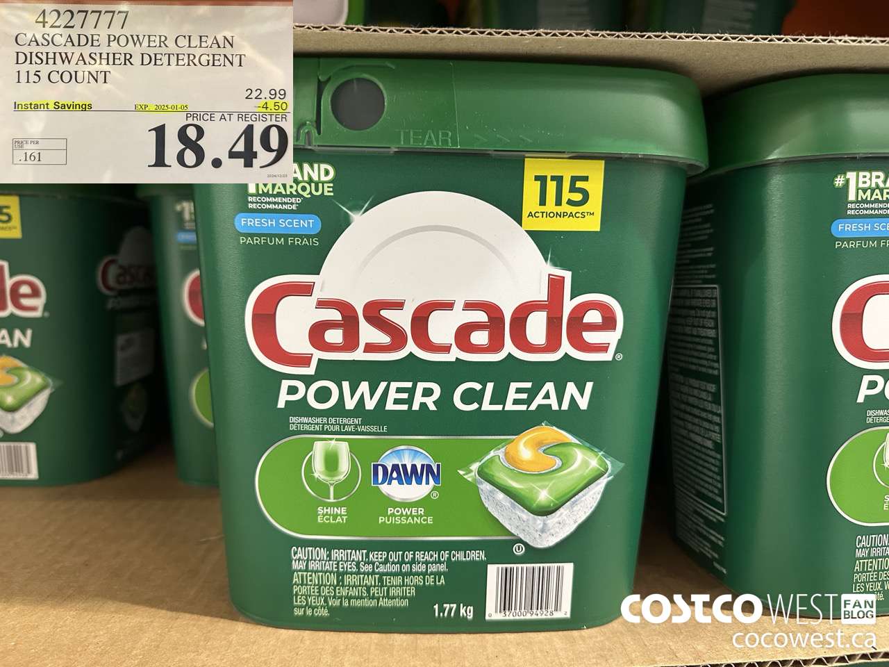 4227777 CASCADE POWER CLEAN DISHWASHER DETERGENT 115 COUNT ($4.50 INSTANT SAVINGS EXPIRES ON 2025-01-05) $18.49