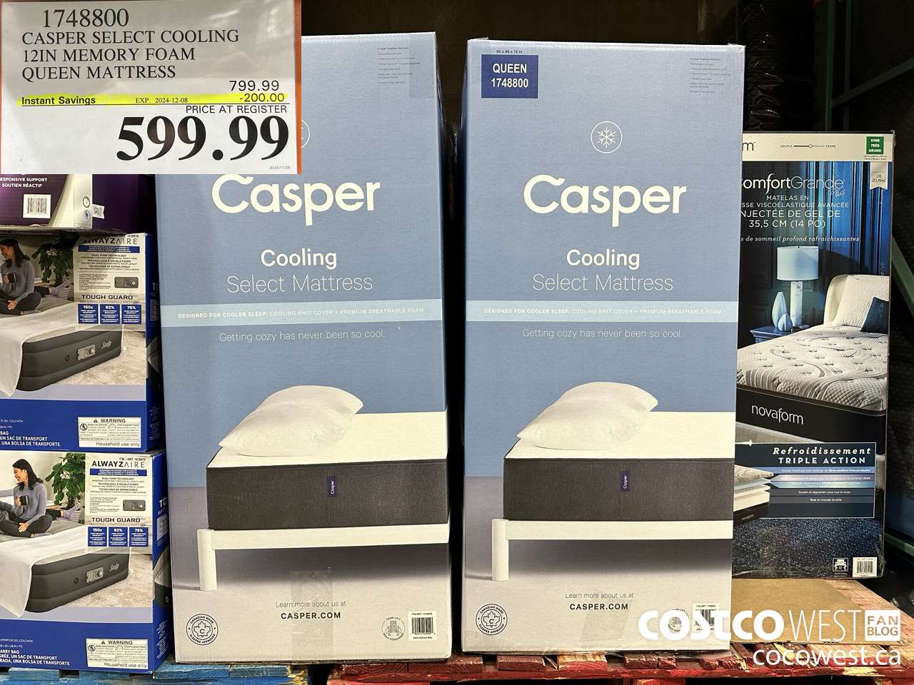 1748800 CASPER SELECT COOLING 12IN MEMORY FOAM QUEEN MATTRESS ($200.00 INSTANT SAVINGS EXPIRES ON 2024-12-08) $599.99