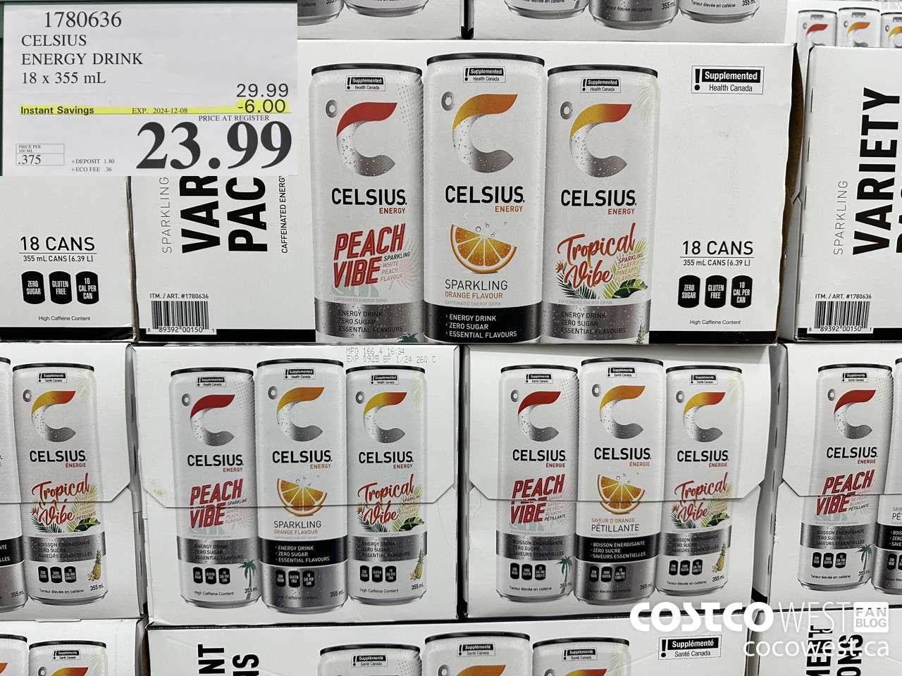 1780636 CELSIUS ENERGY DRINK 18 X 355 ML ($6.00 INSTANT SAVINGS EXPIRES ON 2024-12-08) $23.99