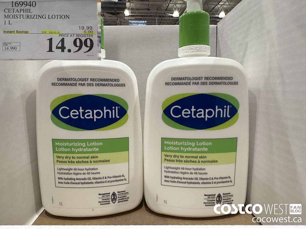 169940 CETAPHIL MOISTURIZING LOTION 1L ($5.00 INSTANT SAVINGS EXPIRES ON 2025-01-26) $14.99