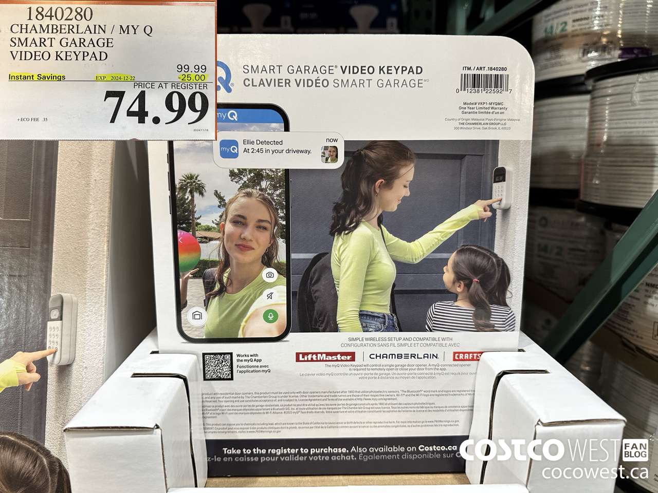 1840280 CHAMBERLAIN / MY Q SMART GARAGE VIDEO KEYPAD ($25.00 INSTANT SAVINGS EXPIRES ON 2024-12-22) $74.99