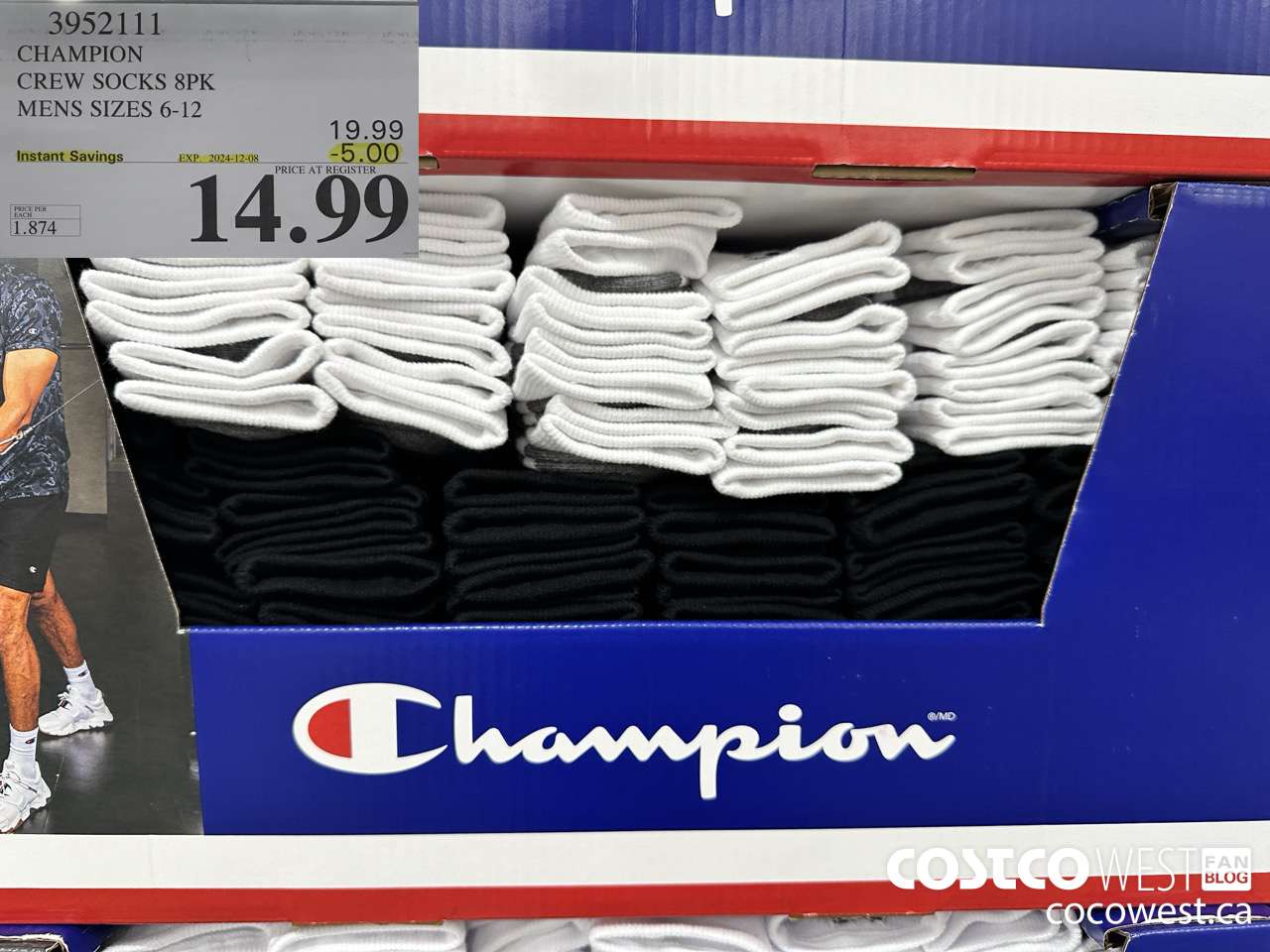 3952111 CHAMPION CREW SOCKS 8PK MENS SIZES 6-12 ($5.00 INSTANT SAVINGS EXPIRES ON 2024-12-08) $14.99