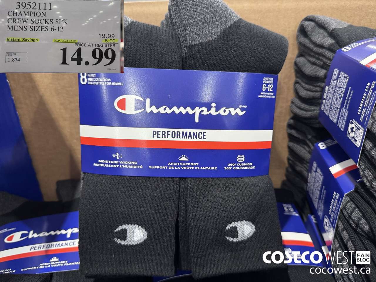 3952111 CHAMPION CREW SOCKS 8PK MENS SIZES 6-12 ($5.00 INSTANT SAVINGS EXPIRES ON 2024-12-22) $14.99