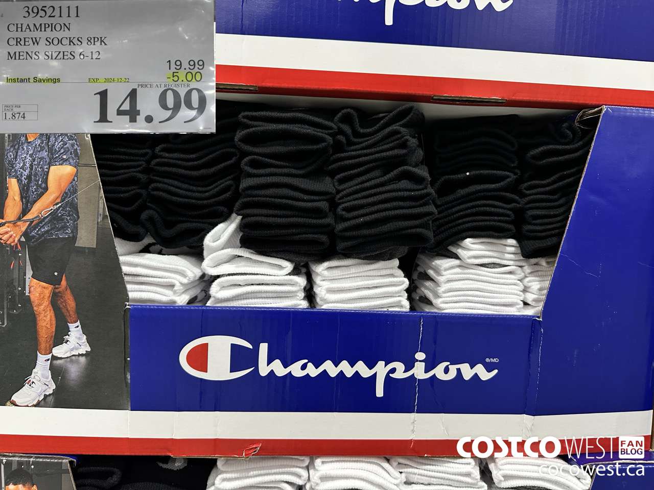 3952111 CHAMPION CREW SOCKS 8PK MENS SIZES 6-12 ($5.00 INSTANT SAVINGS EXPIRES ON 2024-12-22) $14.99