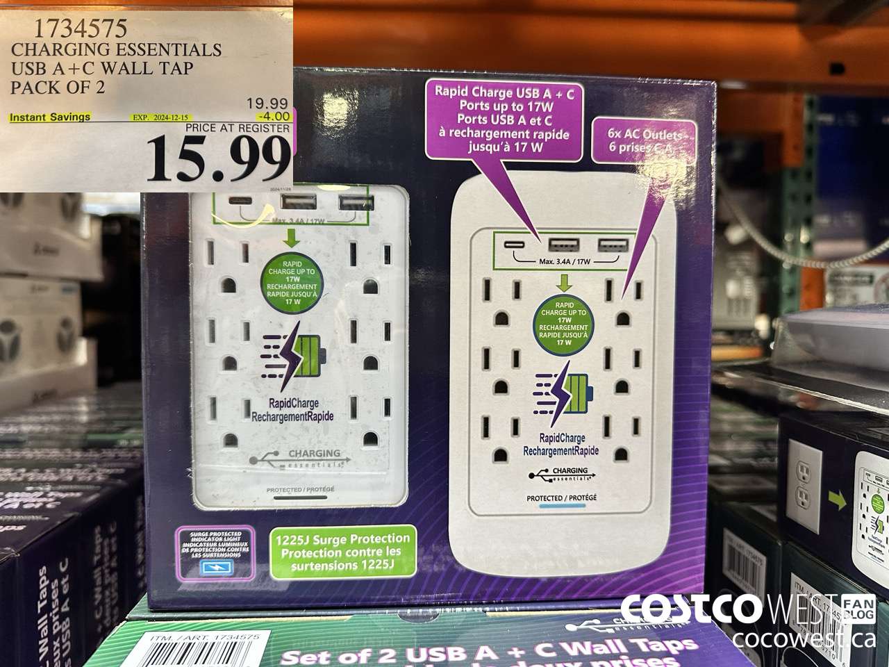 1734575 CHARGING ESSENTIALS USB A+C WALL TAP PACK OF 2 ($4.00 INSTANT SAVINGS EXPIRES ON 2024-12-15) $15.99