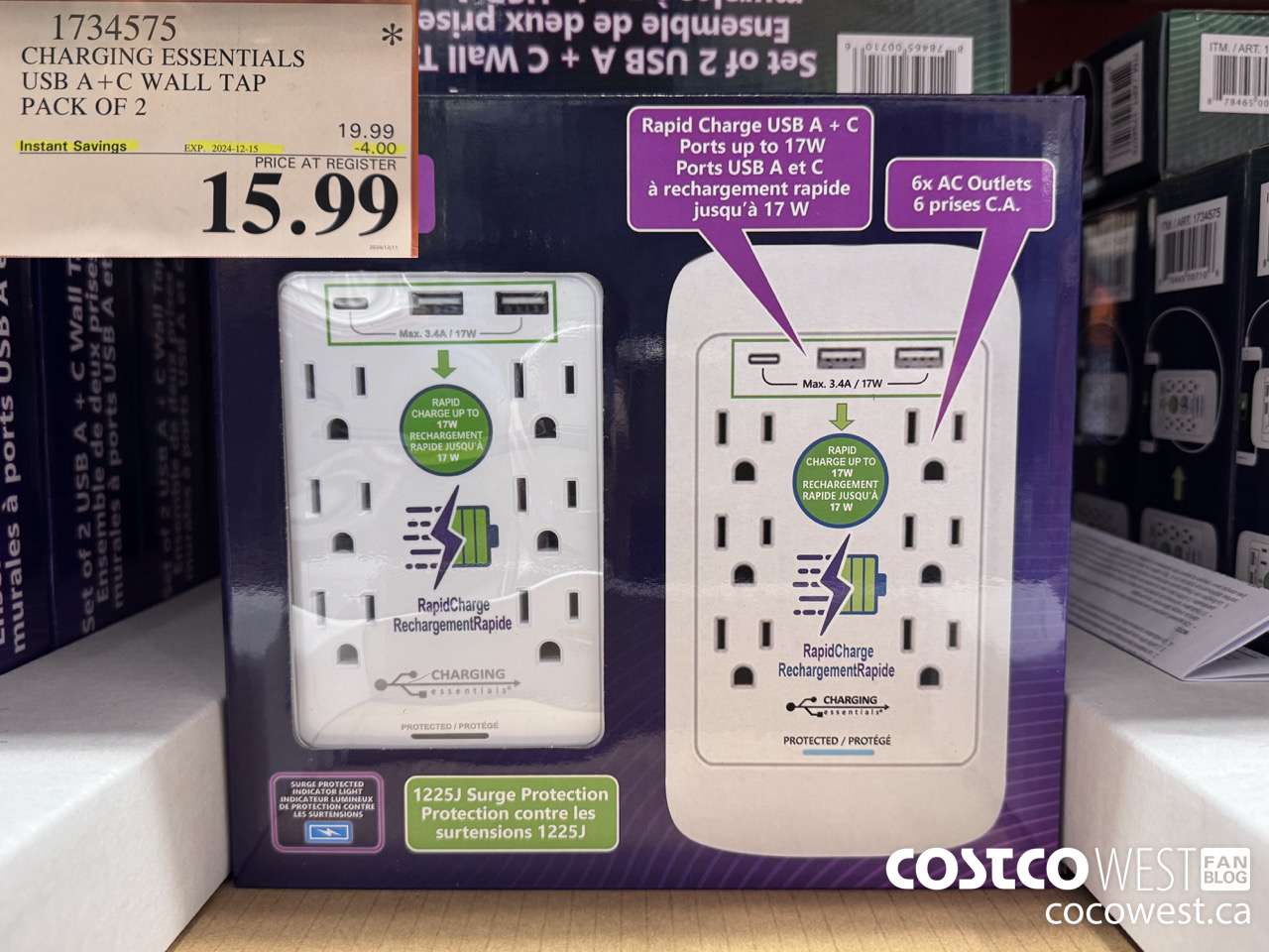 1734575 CHARGING ESSENTIALS USB A+C WALL TAP PACK OF 2 ($4.00 INSTANT SAVINGS EXPIRES ON 2024-12-15) $15.99