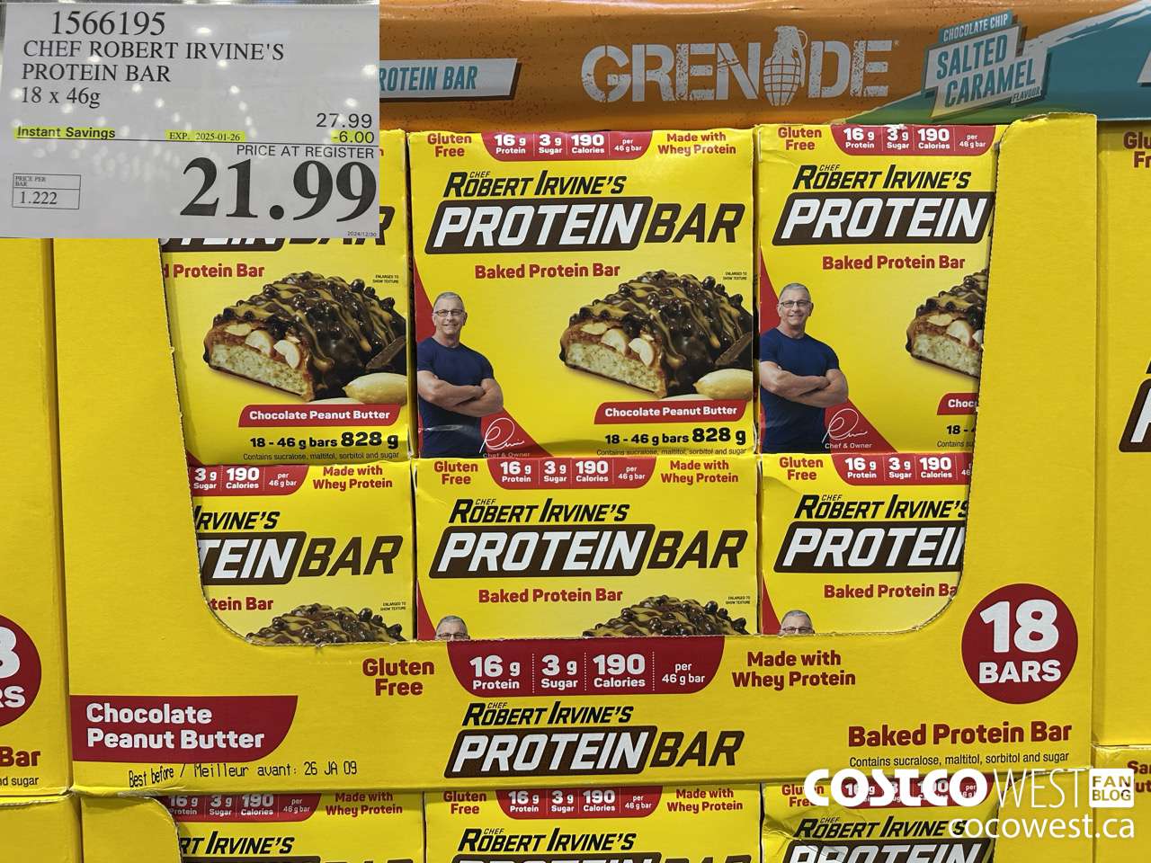 1566195 CHEF ROBERT IRVINE'S PROTEIN BAR 18 X 46G ($6.00 INSTANT SAVINGS EXPIRES ON 2025-01-26) $21.99
