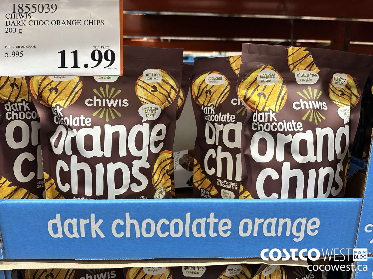 1855039 CHIWIS DARK CHOC ORANGE CHIPS 200G $11.99